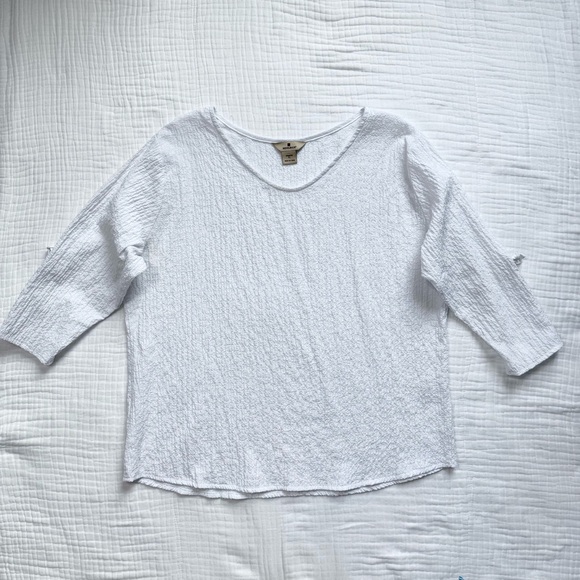 Woolrich 3/4 sleeve white textured blouse size XL -drawstring at elbows - Picture 2 of 10